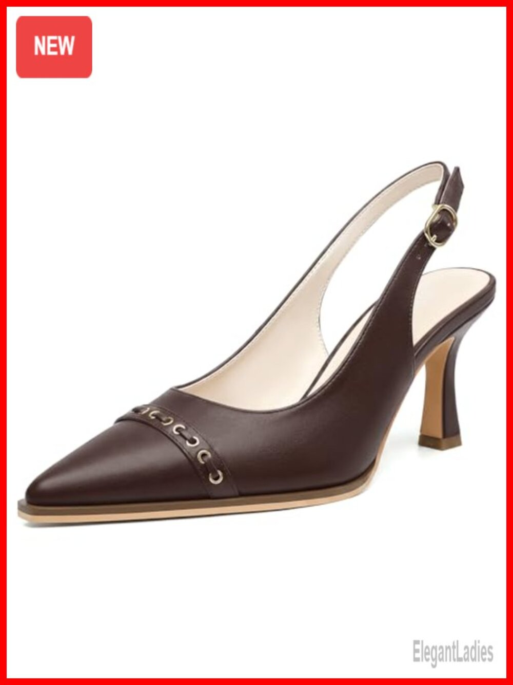Numaleo Pointed Toe Slingback Kitten Heel Pumps 3.15in Faux Leather